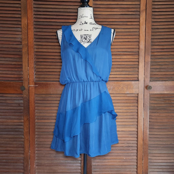 Parker Silk Blend V Neck Ruffle Mini Dress - Picture 2 of 13